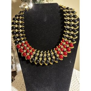IMAN Rhinestone Collar Necklace Egyptian Style Beaded Gold Plated NWT Adjustable